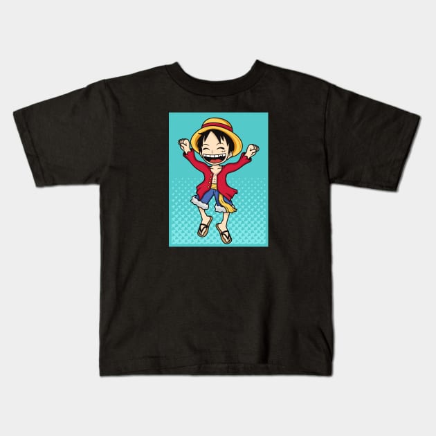 Monkey D Luffy Happy Kids T-Shirt by Shankara